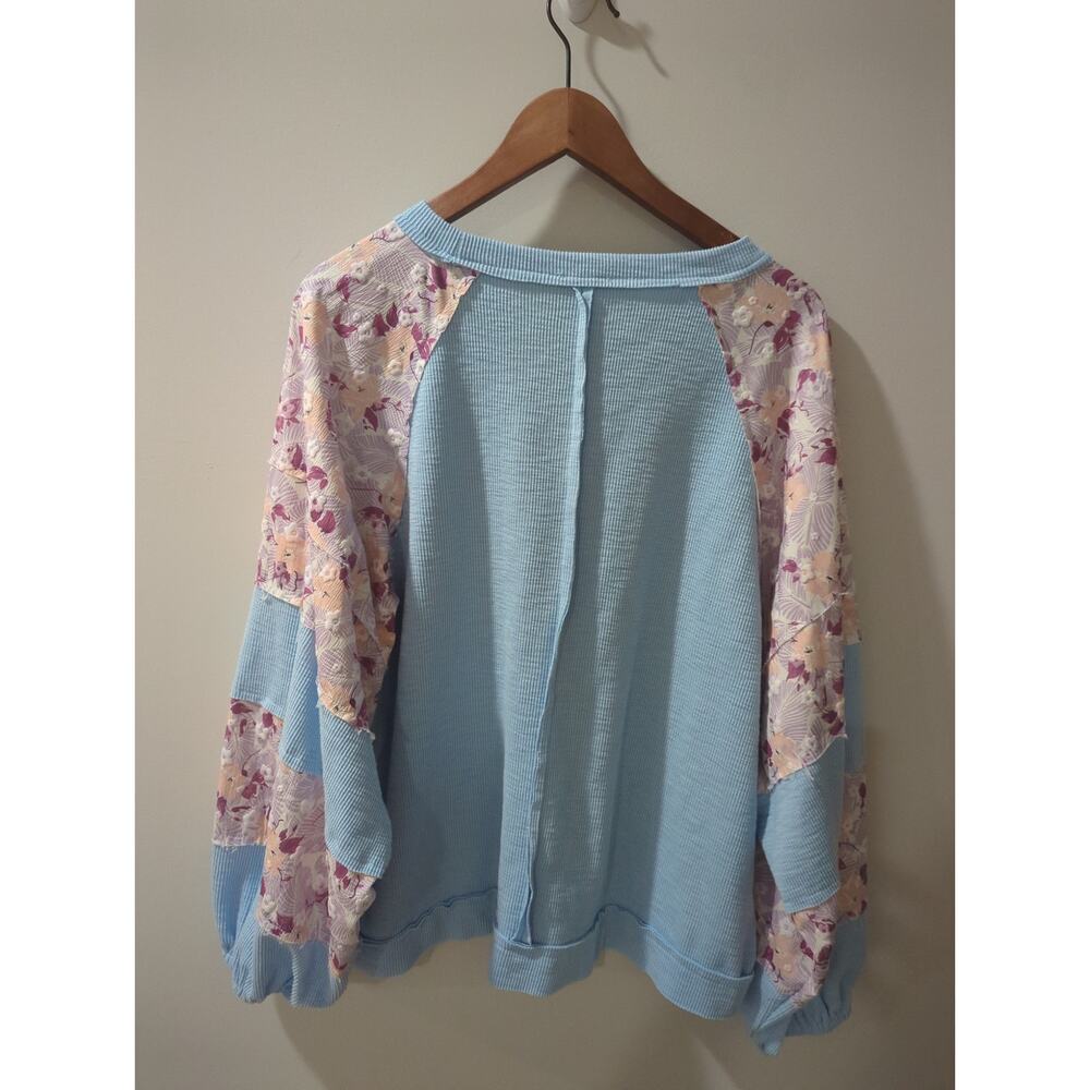 POL Sky Blue Long Sleeve Tee with Pink Floral Panels - Picture 6 of 6